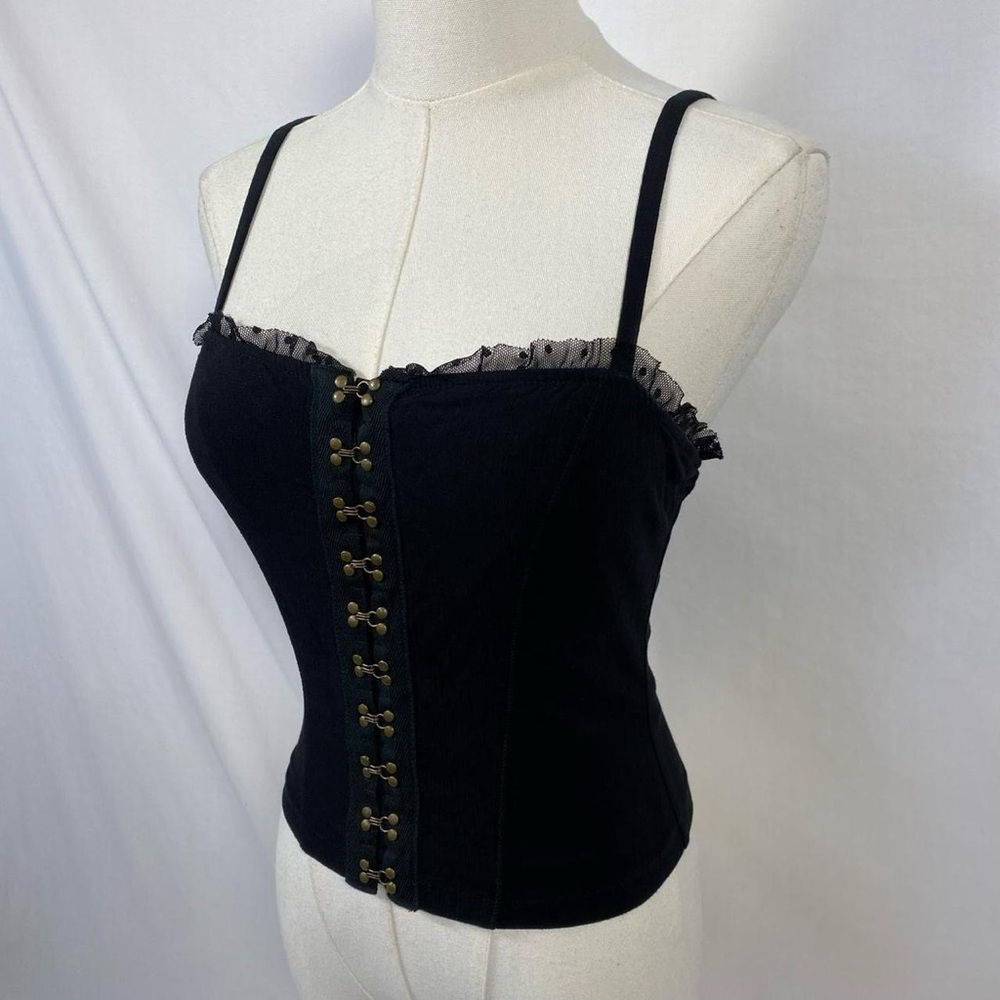 Free People black cami with mesh trim size xs grunge fairy whimsigoth - Picture 3 of 7
